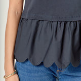 Mixed Media Scallop Detail T-shirt