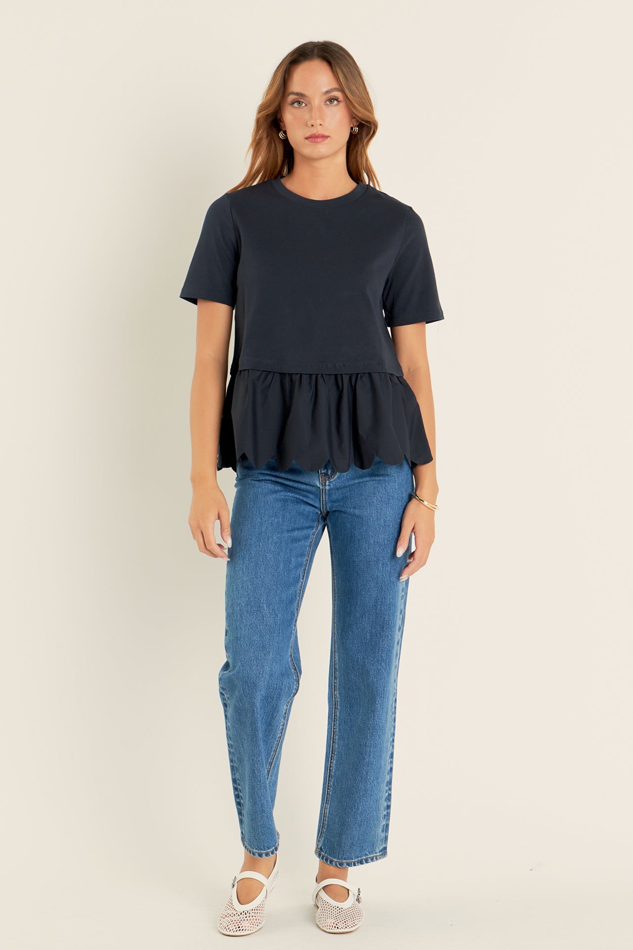 Mixed Media Scalloped T-shirt