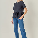 Mixed Media Scallop Detail T-shirt