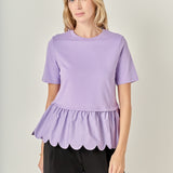 Mixed Media Scallop Detail T-shirt