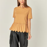 Mixed Media Scallop Detail T-shirt