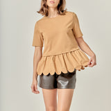 Mixed Media Scallop Detail T-shirt