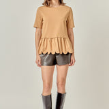 Mixed Media Scallop Detail T-shirt