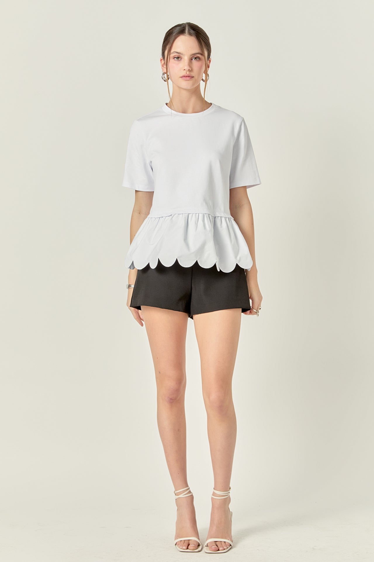 Mixed Media Scallop Detail T-shirt