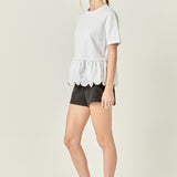 Mixed Media Scalloped T-shirt