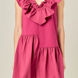 Mixed Media Ruffle Detail Knit Dress