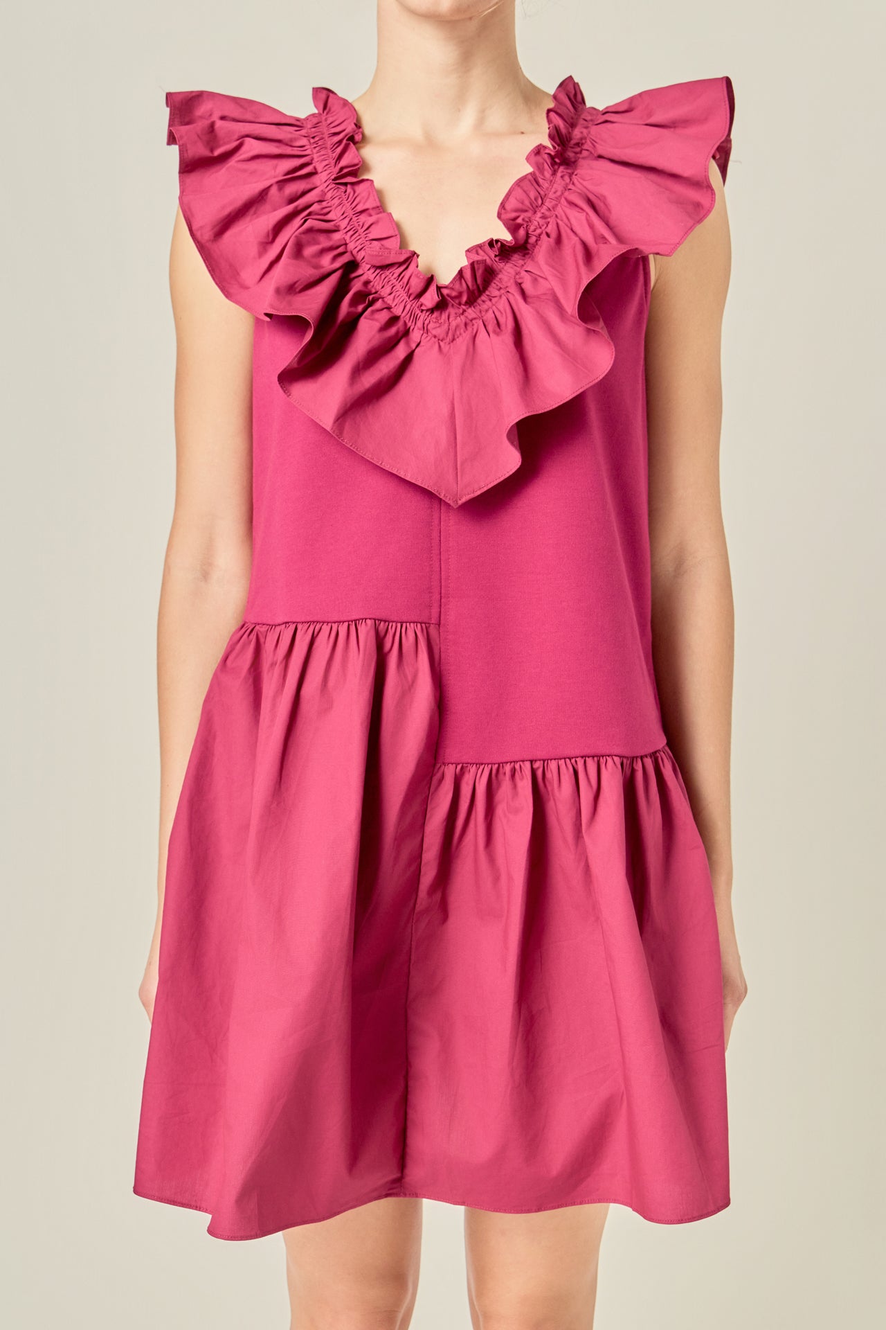 English Factory Women's Mixed Media Ruffle Detail Dress - PLUM English Factory Women's Mixed Media Ruffle Detail Dress - PLUM