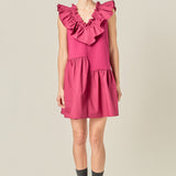 Mixed Media Ruffle Detail Knit Dress