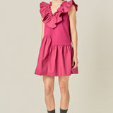 Mixed Media Ruffle Detail Knit Dress