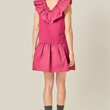 Mixed Media Ruffle Detail Knit Dress