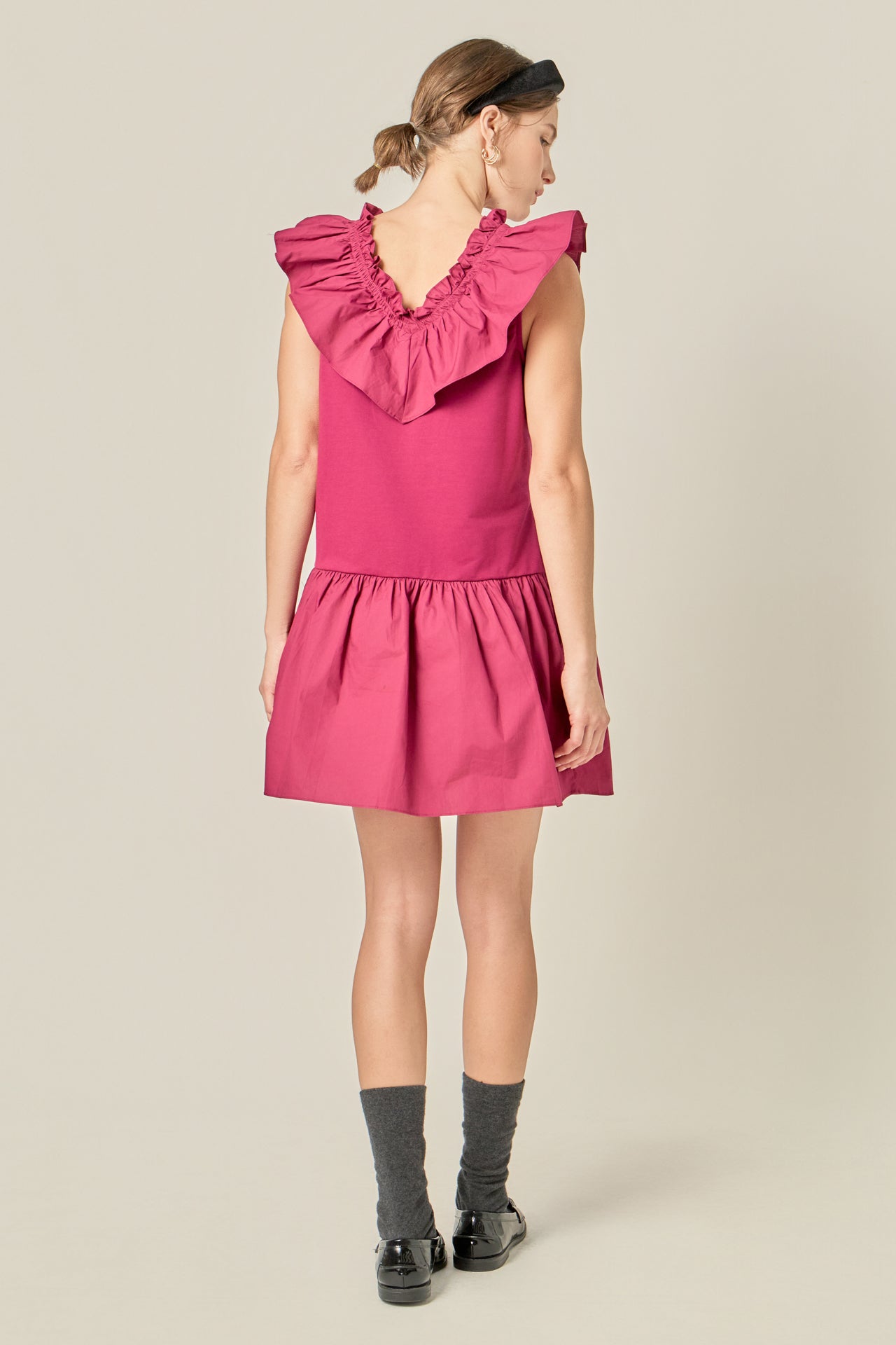 Mixed Media Ruffle Detail Knit Dress English Factory Mixed Media Ruffle Detail Knit Dress English Factory