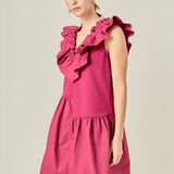 Mixed Media Ruffle Detail Knit Dress
