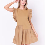 Mixed Media Ruffled Detail Mini Dress