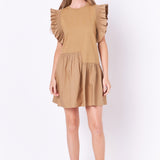 Mixed Media Ruffled Detail Mini Dress