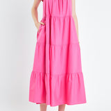 Square Neck Ruffle Detail Tiered Midi Dress