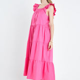 Square Neck Ruffle Detail Tiered Midi Dress