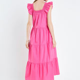 Square Neck Ruffle Detail Tiered Midi Dress