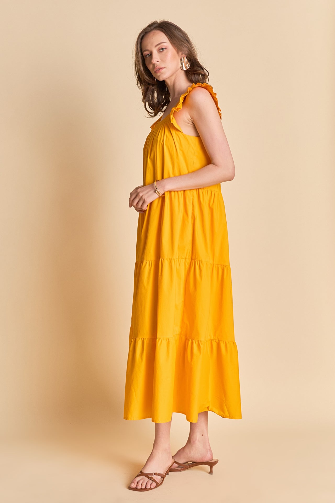 Square Neck Ruffle Detail Midi Dress – English Factory