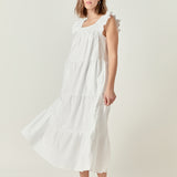Square Neck Ruffle Detail Tiered Midi Dress