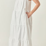 Square Neck Ruffle Detail Tiered Midi Dress