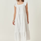 Square Neck Ruffle Detail Tiered Midi Dress