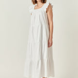Square Neck Ruffle Detail Tiered Midi Dress