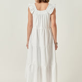 Square Neck Ruffle Detail Tiered Midi Dress