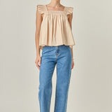 Ruffle Detail Square Neck Top