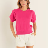 Short Puff Sleeve Knit Top