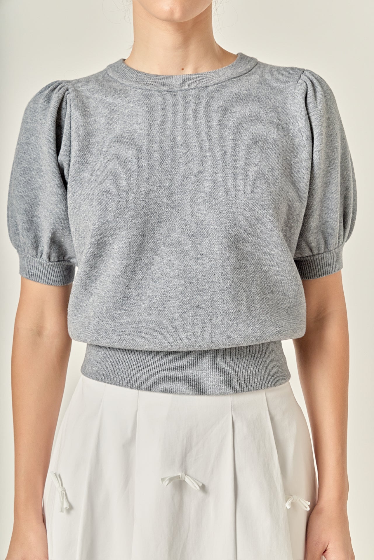Short Puff Sleeve Knit Top – English Factory