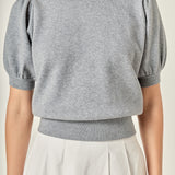 Short Puff Sleeve Knit Top