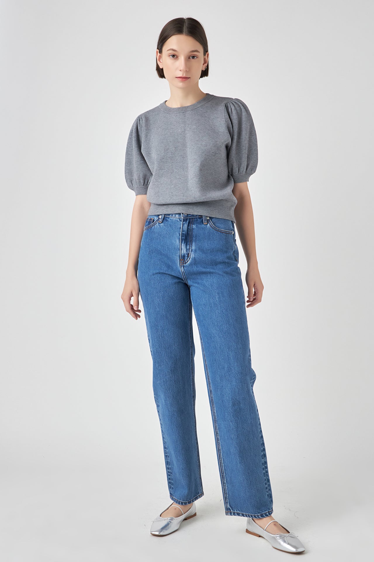 Short Puff Sleeve Knit Top – English Factory
