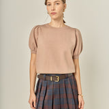 Short Puff Sleeve Knit Top