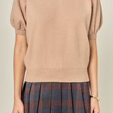 Short Puff Sleeve Knit Top