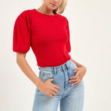 Short Puff Sleeves Sweater Top