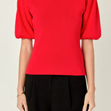 Short Puff Sleeves Sweater Top