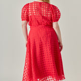 Plus Size Plaid Organza Fit & Flare Midi Skirt