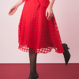 Plaid Organza Fit & Flare Midi Skirt