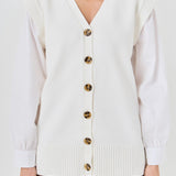 Knit and Poplin Combo Cardigan