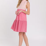 Check Color Block Mini Dress
