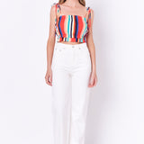 Rainbow Stripe Top with Tie