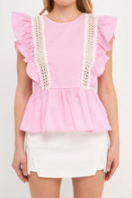 Load image into Gallery viewer, Poplin Ruffle With Lace Trim Top
