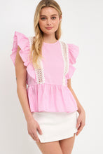 Load image into Gallery viewer, Poplin Ruffle With Lace Trim Top
