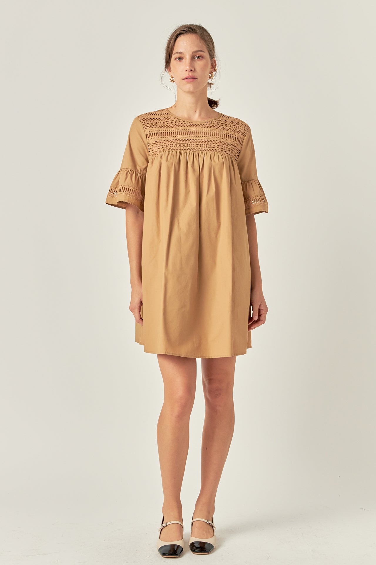 English Factory - Lace Detail Mini Dress TAN / XS English Factory - Lace Detail Mini Dress TAN / XS