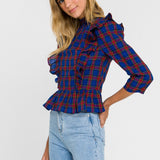 Tartan Blouse w/ Ruffles