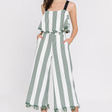 Stripe Fringe hem Pants