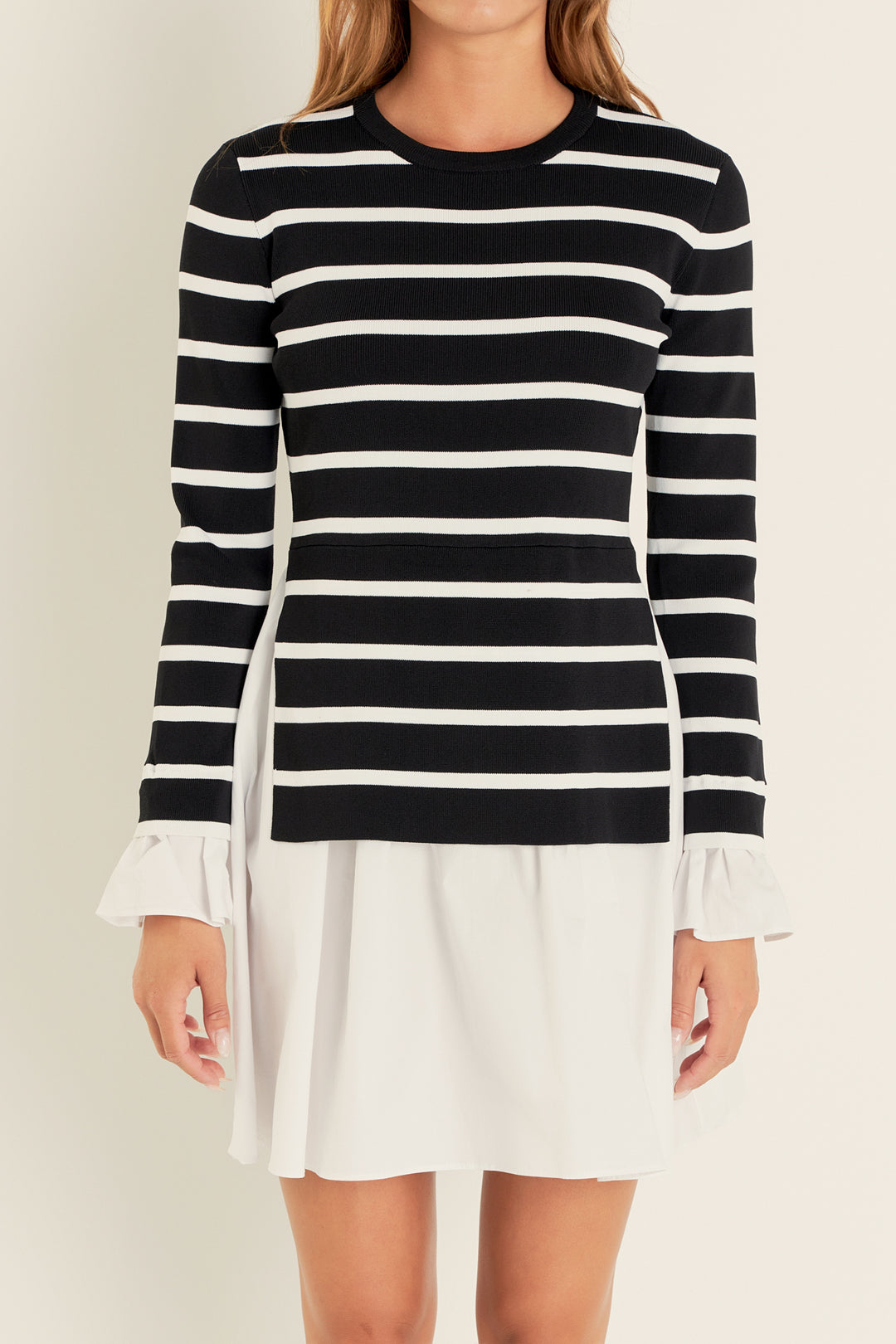 Black Tiered Jersey Poplin Mix Mini Dress