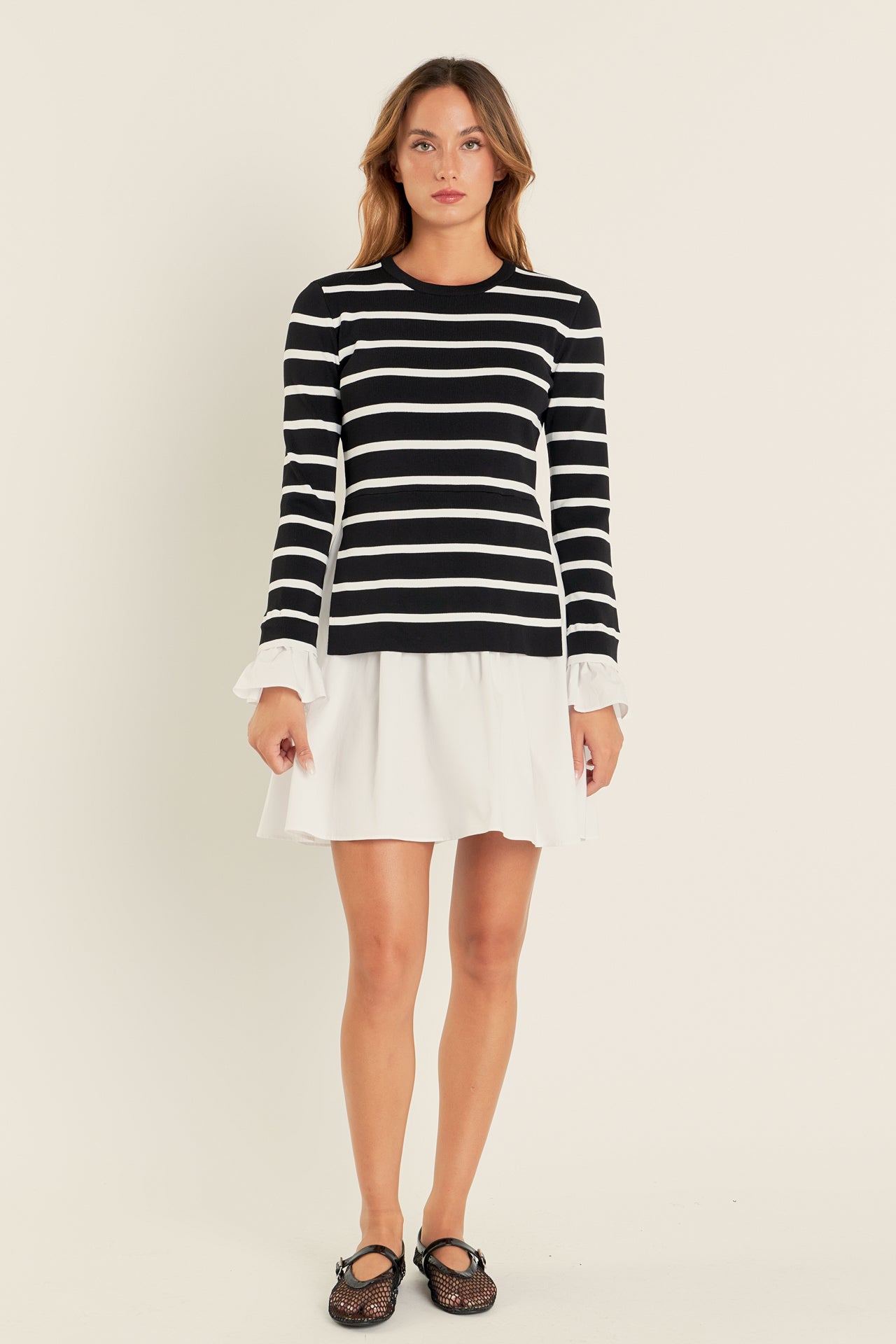 Poplin Combo Knit Mini Dress Poplin Combo Knit Mini Dress