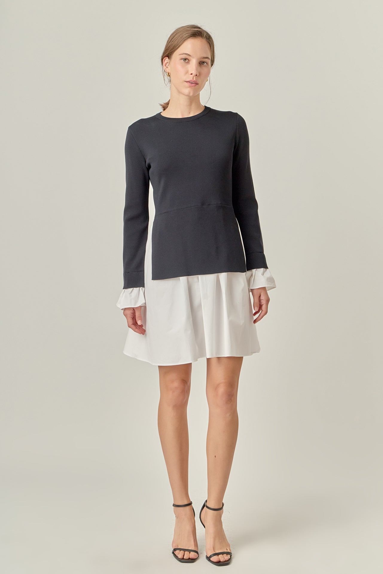 Mixed Media Fit and Flare Sweater Dress English Factory Mixed Media Fit and Flare Sweater Dress English Factory