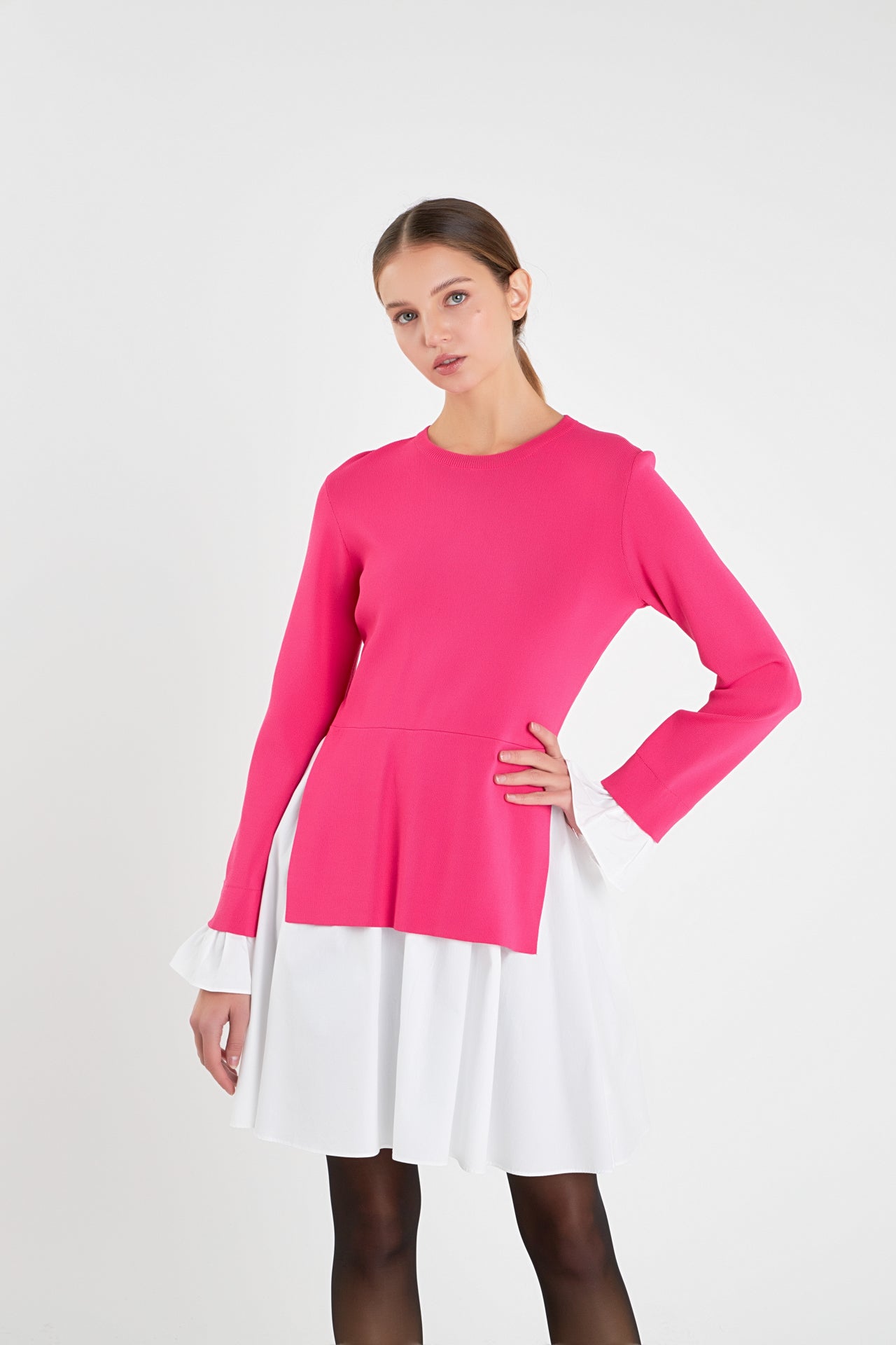 Poplin Combo Knit Dress English Factory